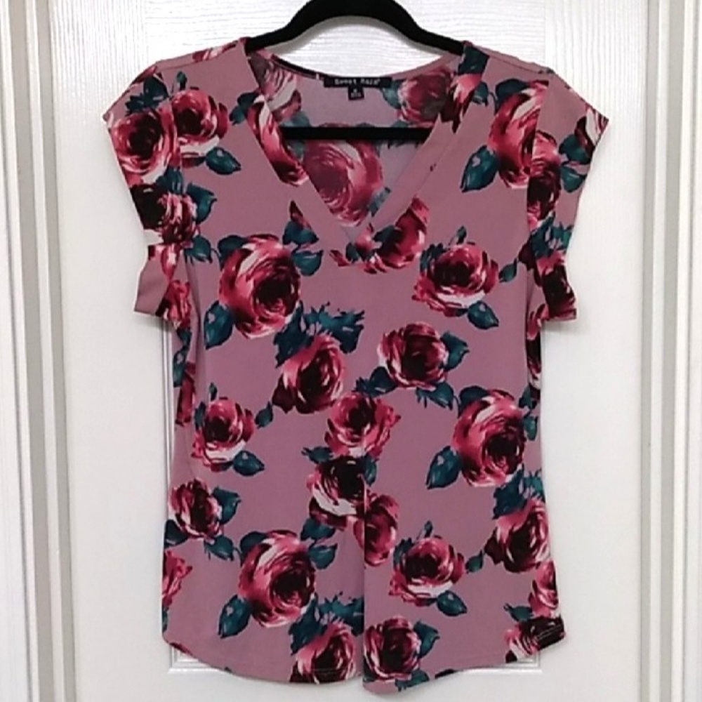 Scarlet and Mauve Rose Blouse